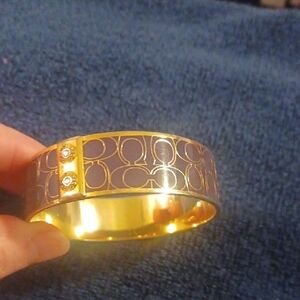 Coach Gold-Tone Bangle Bracelet with Purple Logo Enamel